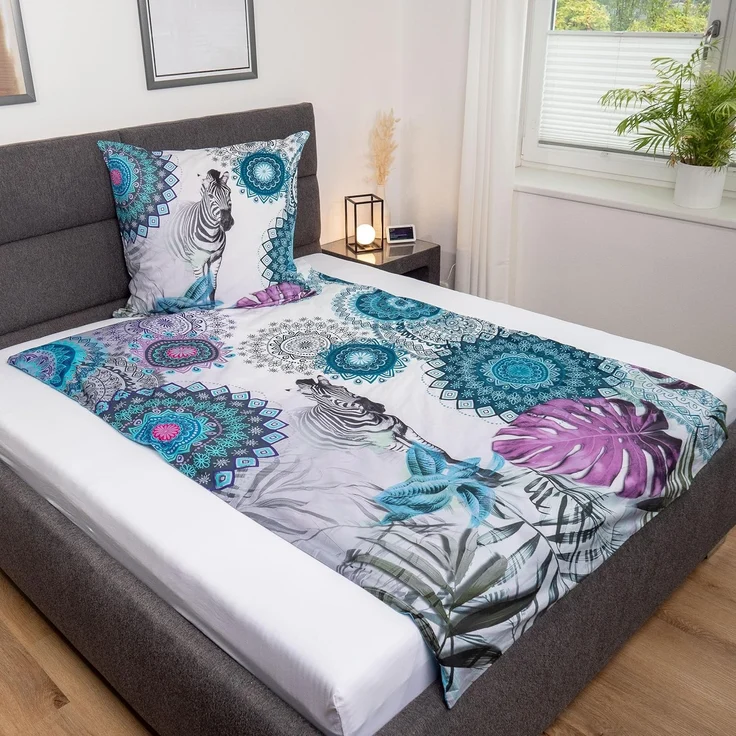 Traumschloss Bettwäsche Baumwolle, Renforcé, 2 teilig, Zebra Mandalas blau – Bild 4