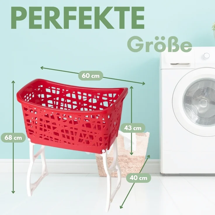 2er Set Wäschekorb mit Füßen Wäschewanne Wäschekorb mit Henkel und Beinen klappbarer Wäsche Korb groß Kunststoff Ständer 44 L – Bild 2