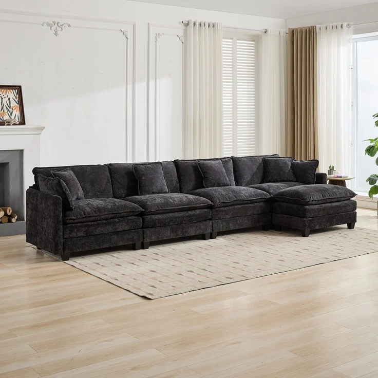 ZUBALIYA Sofa mit LED - Beleuchtung, mit Chenille - Bezug, mit Cordbezug, modular aufgebaut, aus Chenille, für Wohnzimmer und Apartments – Bild 8