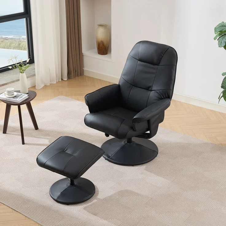 DESVIAE Sessel mit Massagefunktion und Fußhocker 75x107x79,5 cm PU Schwarz – Bild 1