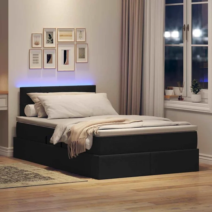 vidaXL LED-Speicherbett mit Matratze Schwarz 120 x 200 cm Stoff 3371138 – Bild 5
