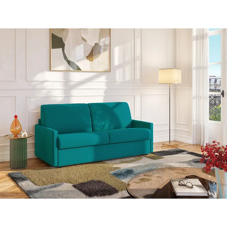 Schlafsofa 3-Sitzer CALIFE - Stoff - Türkis - Liegefläche: 140 cm - Matratzenhöhe: 18 cm