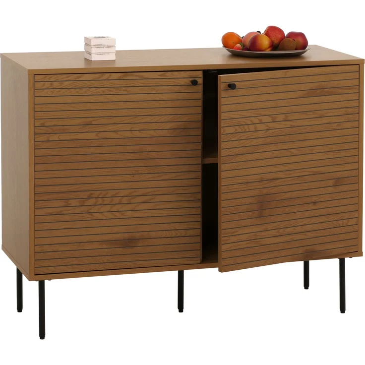 Sideboard HWC-N78, Kommode Schrank Anrichte, skandinavischer Stil Metall Holz Melamin MVG 86x110x40cm ~ natur – Bild 1