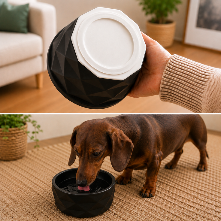 belviona Futternapf für Hunde, Keramiknapf mit rutschfestem Silikonboden, für Nassfutter, Trockenfutter & Wasser, 350 ml, schwarz matt – Bild 2