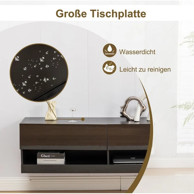 Thanaddo TV-Bank TV Lowboard mit LED Hängend Sideboard 140cm, Hochglanz Fernsehschrank, Breite 140cm – Bild 3