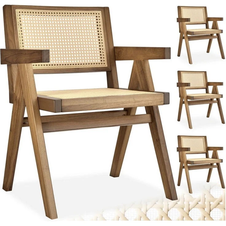 tectake Esszimmerstuhl Holzstuhl Lissy mit Wiener Geflecht im Boho-Stil (Set, 4 St), Breite Rückenlehne und bequeme Sitzfläche mit Armlehnen – Bild 5