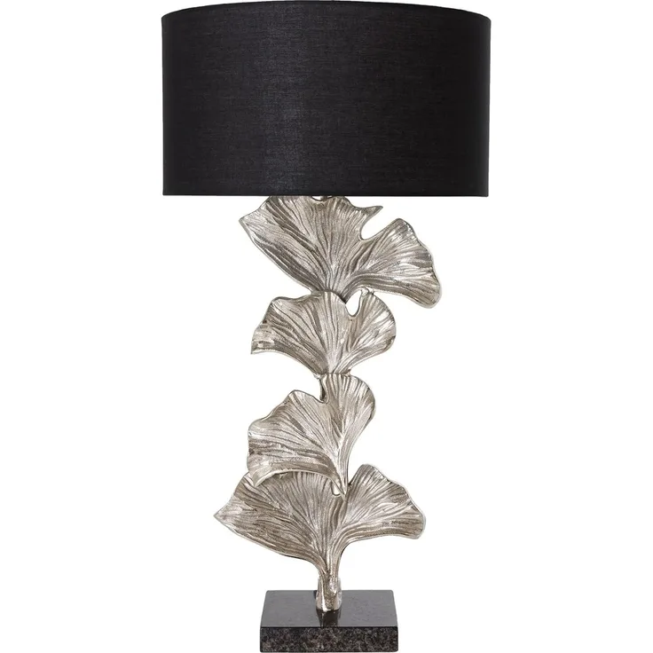 riess-ambiente Tischleuchte GINKGO 70cm schwarz / silber, Ein-/Ausschalter, ohne Leuchtmittel, Wohnzimmer · Metall · Leinen · Marmor · Modern
