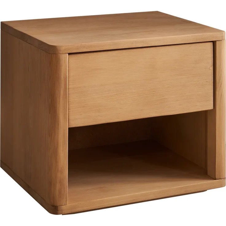 HILLA Nachttisch Massivholz Fichte - Hochwertiger Nachtschrank mit Schublade und offenem Ablagefach - 48 x 41 x 38 cm (B/H/T)