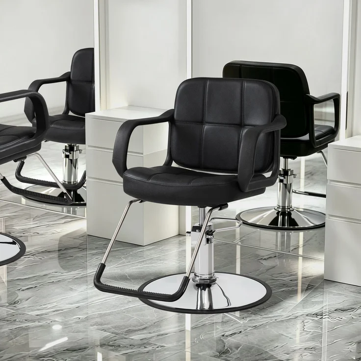 BarberPub Friseurstuhl, Friseursessel, Friseureinrichtung mit Hydraulikpumpe 360° Drehbar, Bedienungsstuhl Höhenverstellbar, Barber Stuhl Friseurstühle Kunstleder, 2043 (Schwarz) – Bild 2