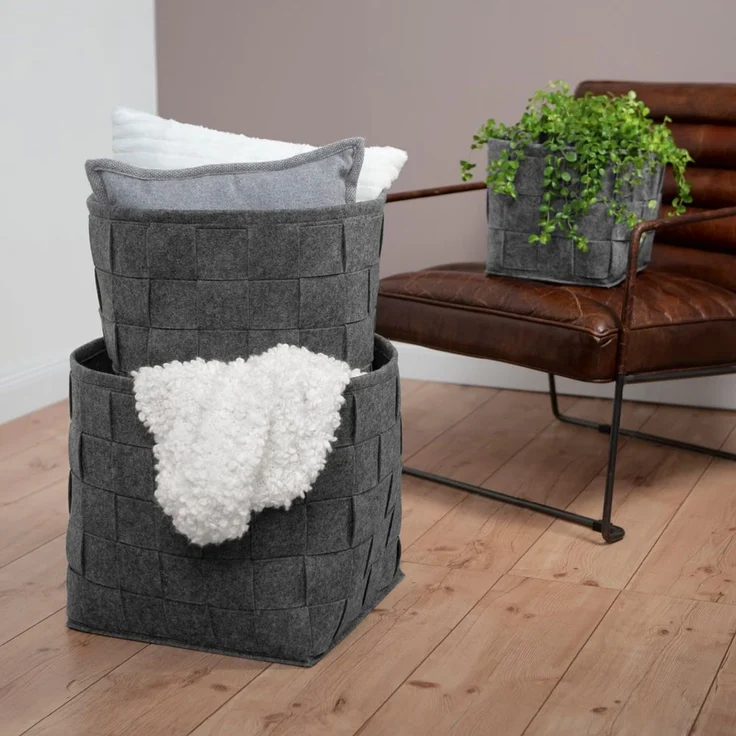 N8WERK Aufbewahrungskorb Filz 35cm dunkelgrau mit Henkel – Bild 4
