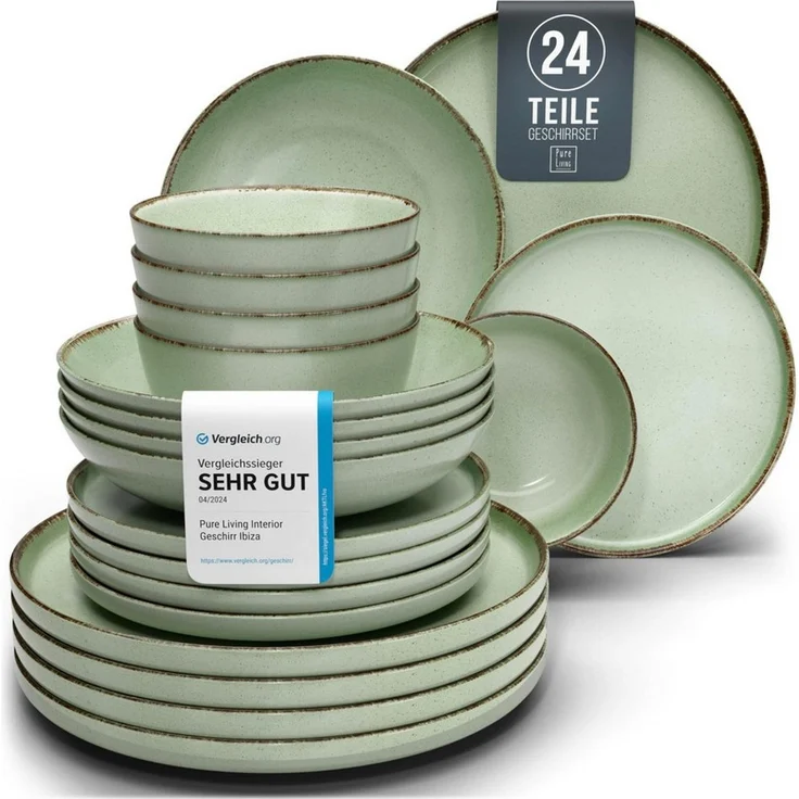 PURE LIVING INTERIOR DESIGN Geschirr-Set Rustic aus Steingut, 24-tlg, für 6 Personen, Mintgrün (24-tlg), 6 Personen, Steingut – Bild 5