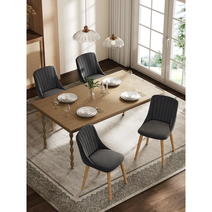 GOEURVANT 993 Esszimmerstühle 4er-Set, Samt - Dunkelgrau Stoff – Bild 2