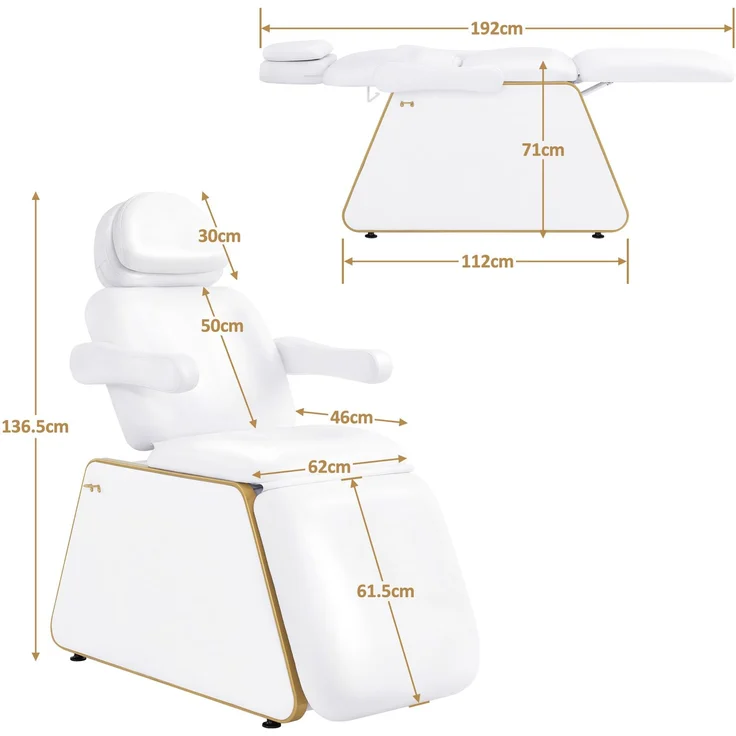 BarberPub Kosmetikliege Elektrisch mit 2 Motoren, Kopfstütze 16 cm ausziehbar, 180° Drehbare Armlehnen, Massageliege 80cm breit, Tattoo Liege für SPA Salon 0739 – Bild 3
