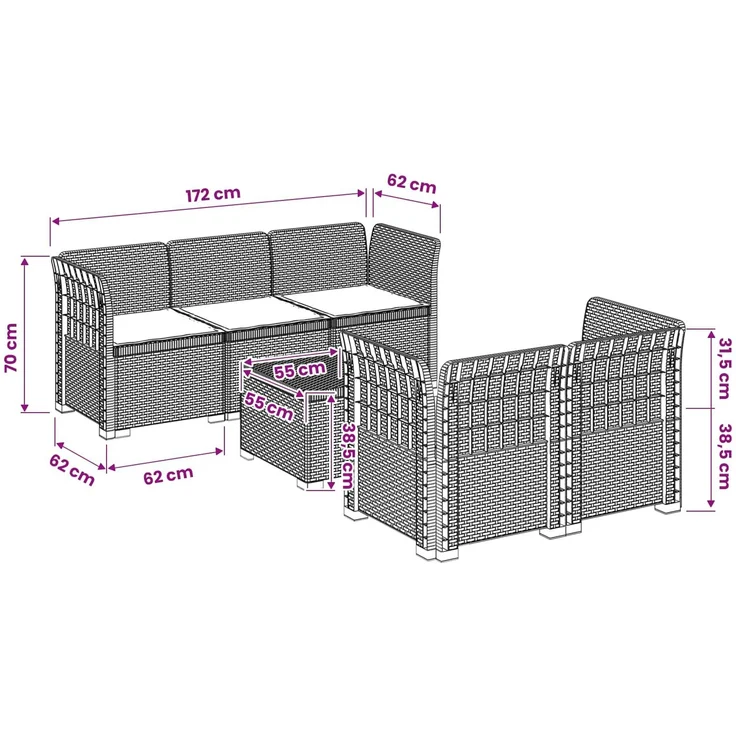 vidaXL 5-Sitzer Gartensofa mit Kissen Rattan-Look PP Anthrazit 3443891 – Bild 10