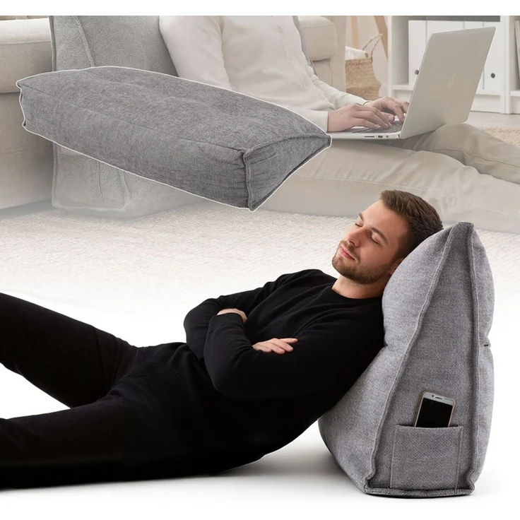 Home Nature Wohnkonzept Rückenstützkissen, Ergonomische Rückenstütze für Bett und Sofa mit Taschen, Grau, 101 x 19 x 52 cm – Bild 1