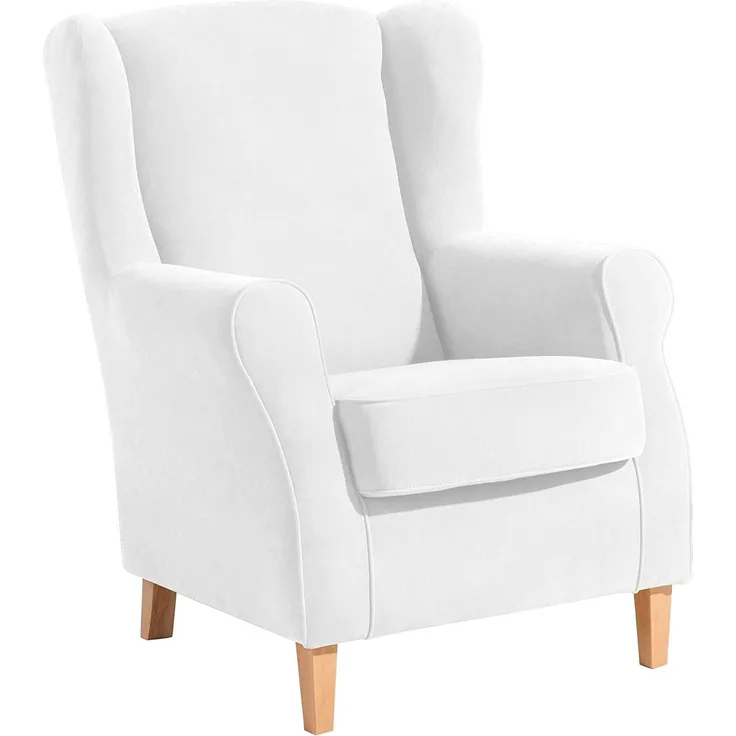 Ohrensessel Karlen Bezug Veloursstoff Buche natur / creme 22055