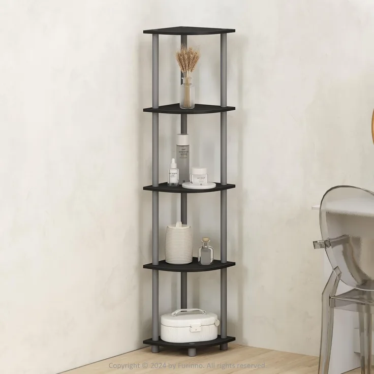 Furinno Turn-N-Tube Eckregal, 5-stufiges Eck-Display-Regal, Regaleinheit, für Organisation und Aufbewahrung, Wohnzimmer, Home Office, Garage, Schlafzimmer, Schwarz