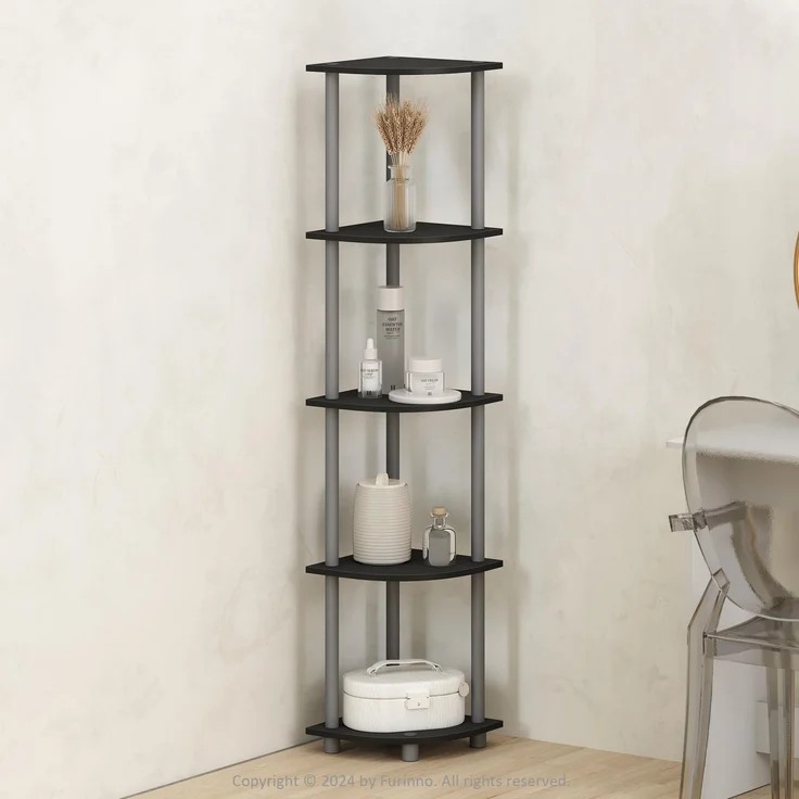 Furinno Turn-N-Tube Eckregal, 5-stufiges Eck-Display-Regal, Regaleinheit, für Organisation und Aufbewahrung, Wohnzimmer, Home Office, Garage, Schlafzimmer, Schwarz