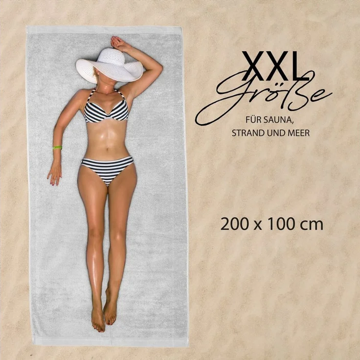 Hausfelder Saunatuch Saunahandtuch XXL groß 100x200cm, Frottier (1-St), Mit Aufhängeschlaufen, hautfreundlich, saugstark, 100 % Baumwolle – Bild 1