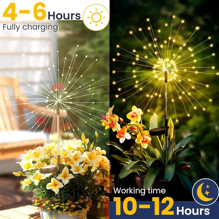 GIGALUMI Solarleuchten für Außen,2 Stück 120 LED Pusteblume Solarlampen, Feuerwerk Solarleuchten Wetterfestfür Außen Garten Balkon Terrasse Blumenkästen Hof Deko – Bild 6