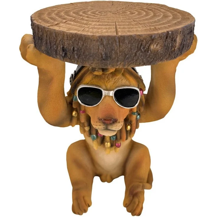 Online-Fuchs Beistelltisch Löwe mit runder Baumscheibe in Holz Optik - cooles modernes Design (in 2 verschiedenen Größen erhältlich, wetterfest), auch zu verwenden als Nachttisch, Gartentisch oder als Blumenerhöhung – Bild 3