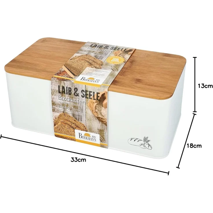 Birkmann Brotkasten Laib & Seele Metall 33x18x13 cm mit Bambus Holzdeckel – Bild 4