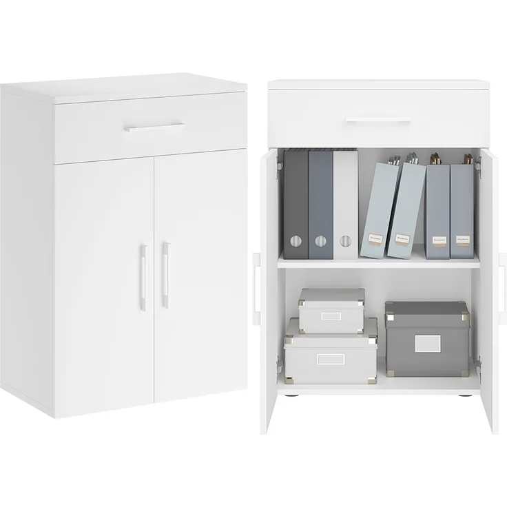 Bellamio 'Apol' Mehrzweckschrank, weiß, 88x33x60 cm, kleiner Aktenschrank mit 2 Fächern und 1 Schublade