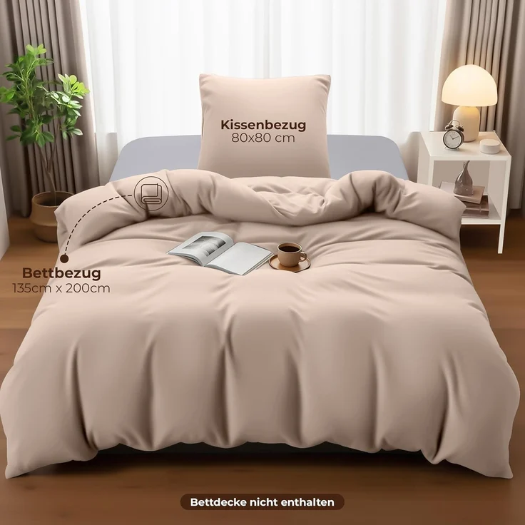 Utopia Bedding Bettwäsche 135x200 Set - Mikrofaser Bettbezug 135x200 cm + 1 Kissenbezug 80x80 cm - Beige – Bild 4