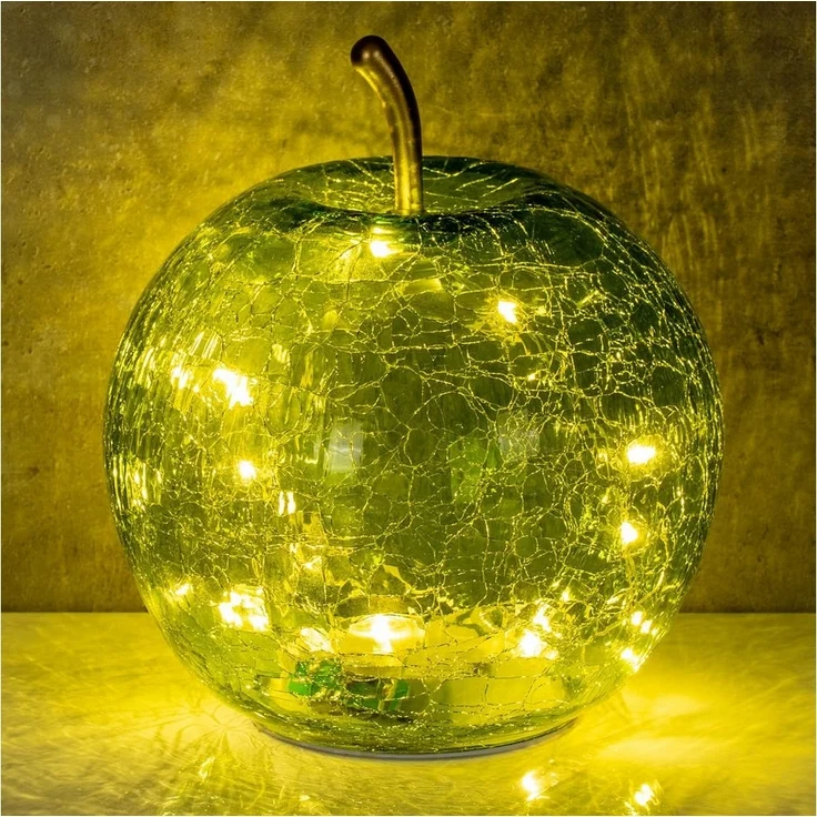 Levandeo® LED Dekolicht, LED Apfel H17cm Grün Glas Dekolampe Timer Tischlampe Stimmungslicht – Bild 2
