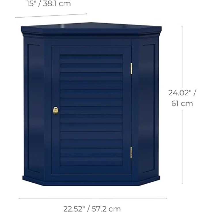 Elegant Home Fashions Glancy Eck Wandschrank abnehmbar Navy Lamellentür – Bild 4