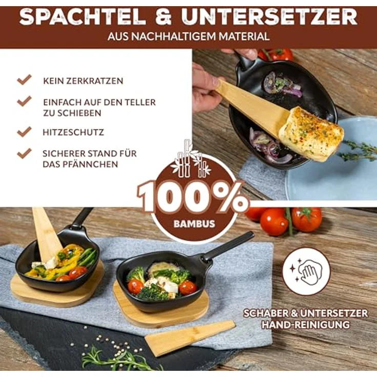 bremermann Grillpfanne Grillpfännchen 4er inkl. Bambus-Untersetzern und Bambus-Schabern – Bild 6