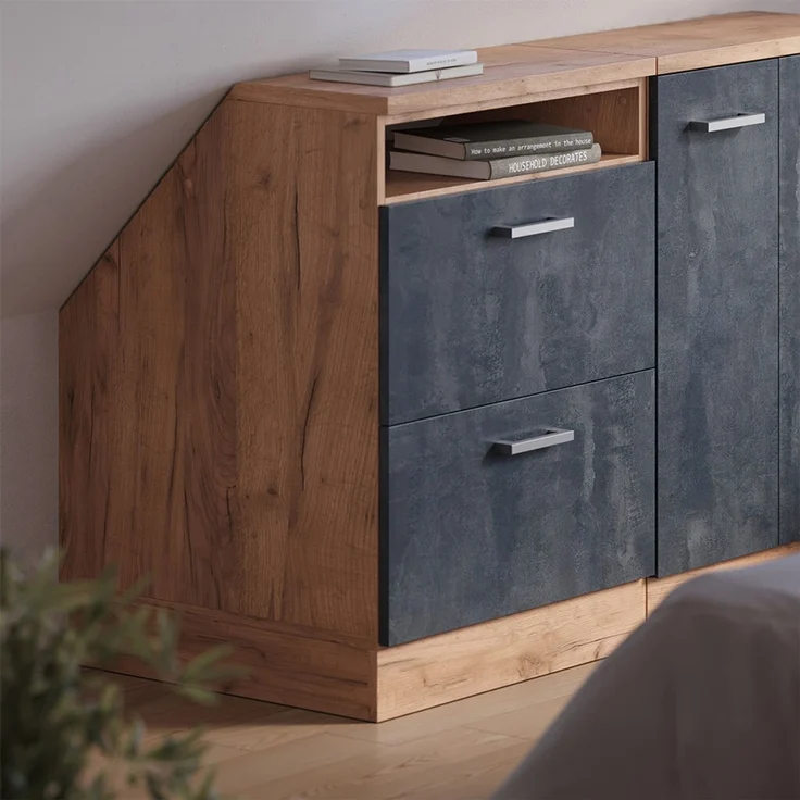 Küchenschrank für Dachschrägen R-Line Schwarz Beton 60 cm mit 2 Schubladen, Schrankkorpus 60 cm Tiefe Vicco – Bild 4