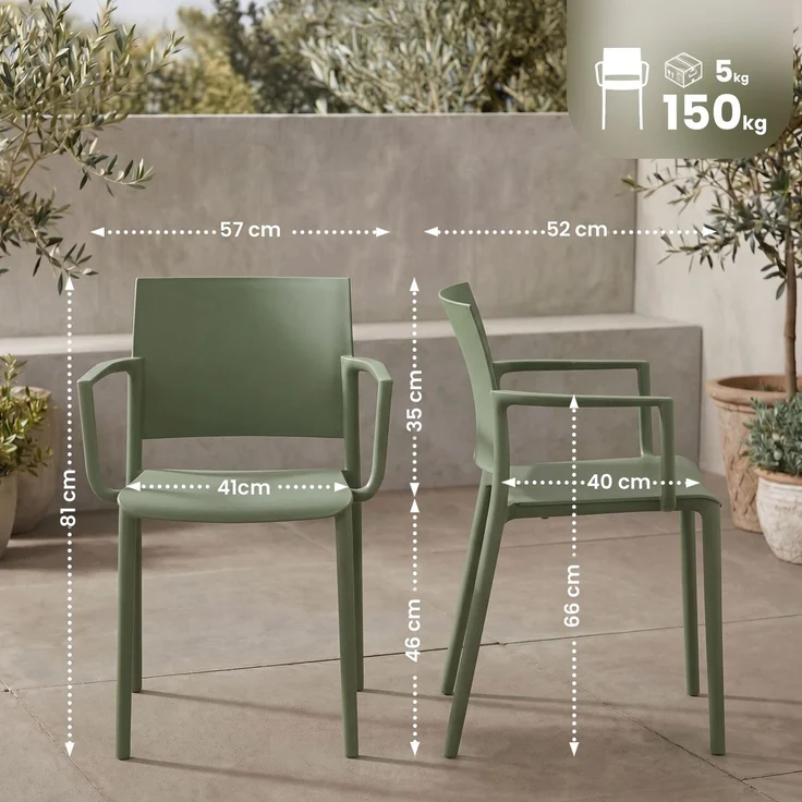 CLP Gartenstuhl wetterfest Valtor UV-beständig mit Armlehnen belastbar bis 150 kg,oliv – Bild 2