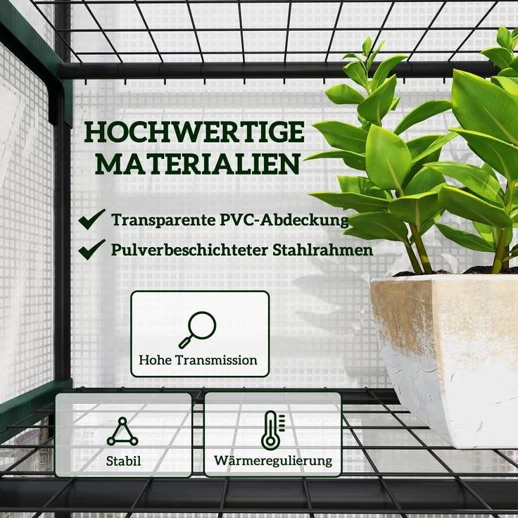 Wohnora-Gewächshaus mit Rolltür, Regale, winterfest Foliengewächshaus aus Stahl, Treibhaus für Balkon, Garten, Tomatenhaus 69 x 49 x 193 cm, Tomatengewächshaus für Tomaten, Gemüse, Blumen, Weiß,H 193cm x T 69cm x B 49cm – Bild 2