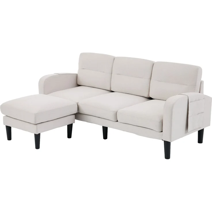 DESVIAE Sofa 3-Sitzer mit Chaiselongue und Seitentaschen 204x80x136 cm Vliesstoff Beige – Bild 8