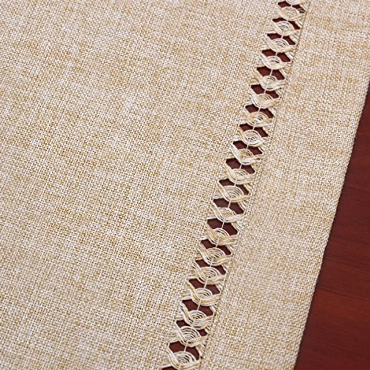 Grelucgo Handgefertigter Tischläufer mit Hohlsaum, rechteckig, 35,6x182,9 cm, Beige – Bild 5