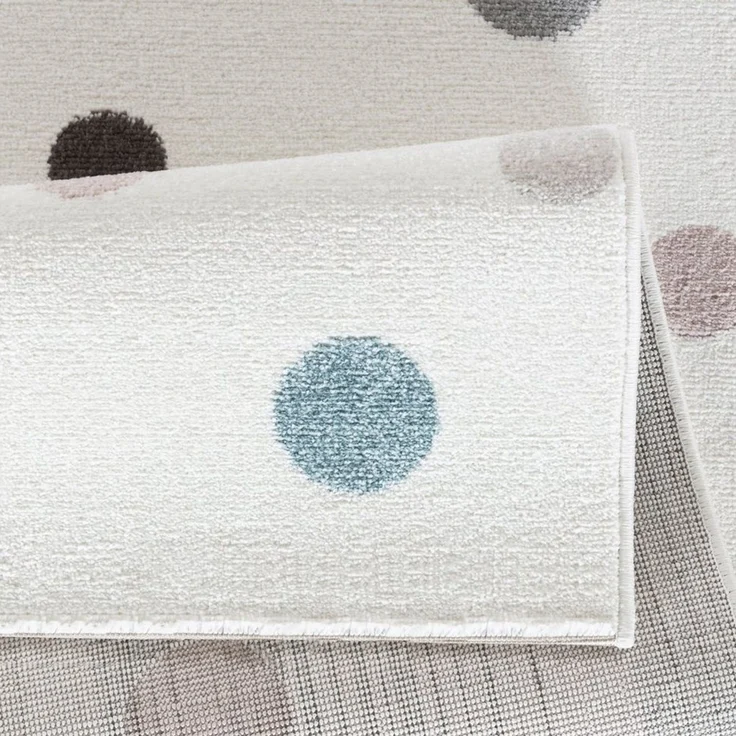 Jimri Kinderteppich DOTS l Pünktchen Gepunktet | Farbe: Beige Blau Rosa | Kinderzimmer/Jugendzimmer (White, 120x170 cm) – Bild 1