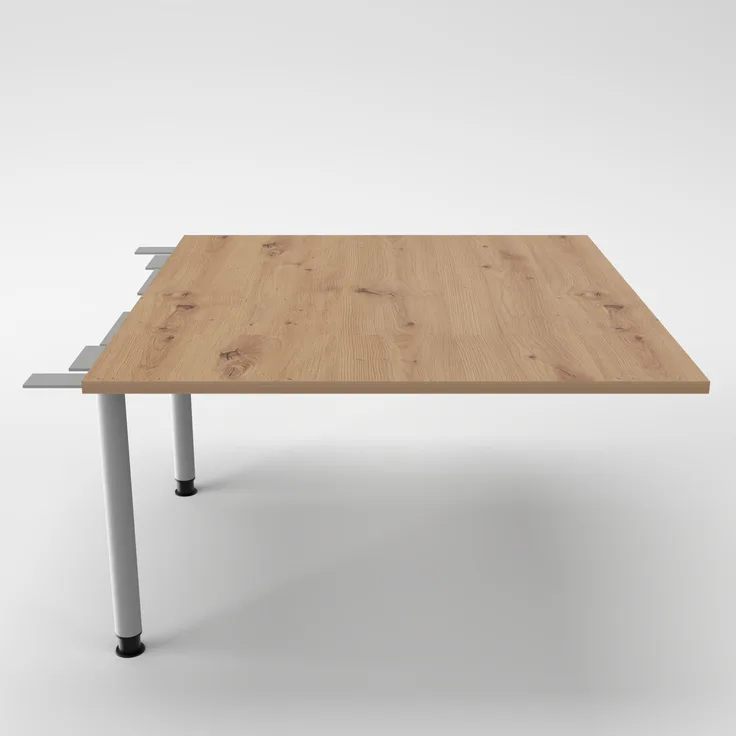 Rheinland Möbel Verkettungsplatte KONTI 120x130 cm – Erweiterungselement in Asteiche mit silbernen Rundrohrfüßen, Anbautisch für KONTI Konferenztische 280/400/520 cm