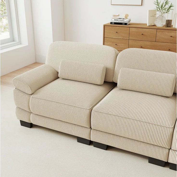 DESVIAE Sofa Beige aus Cord – 336x88,5x94 cm – Lendenkissen, modulare Elemente – Bild 9