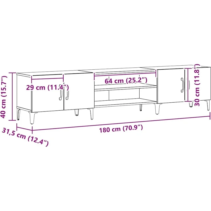 vidaXL TV-Schränk Schwarz Eichen-Optik 180 x 31,5 x 40 cm 862818 – Bild 10