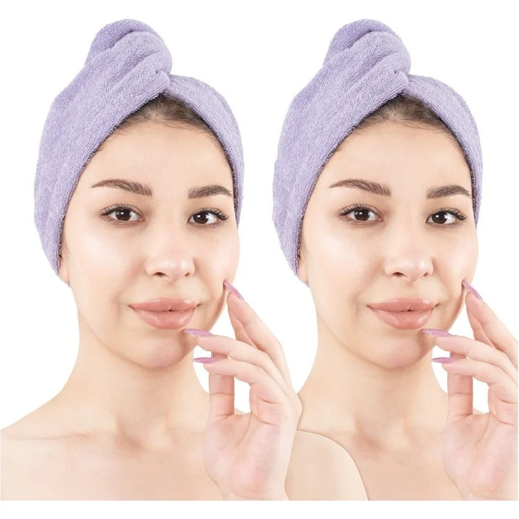 HAMMETEX Turban-Handtuch 2er Set Haarturban Damen, 100% Baumwolle, Flauschig & Schnelltrocknend, Frottier (Set, 2-St), Uni-Farben, weich – Bild 1