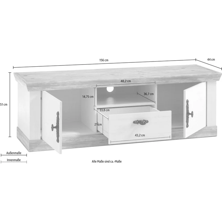 Home affaire TV-Board Florenz, im romantischen Landhaus-Look, Fernsehtisch Breite 156 cm – Bild 2