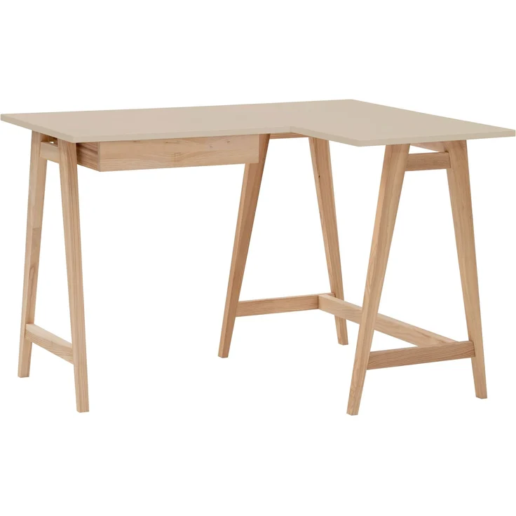 Ragaba Eckschreibtisch mit Schublade und Fußstütze, MDF & Massives Eschenholz, 115x85 cm, Braun Beige, Rechts – Bild 1