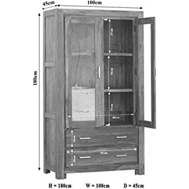 Massivmoebel24 Standvitrine (Vitrine Sheesham 100x45x180 life honey lackiert METRO LIFE #101) – Bild 3
