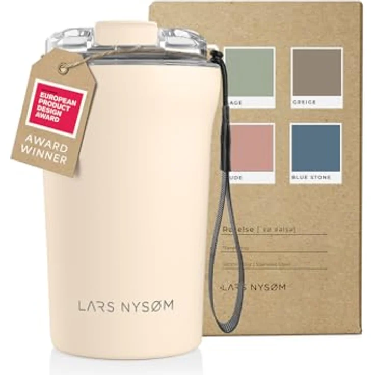 LARS NYSØM Rørelse Thermo Kaffeebecher to go | 0,38 Liter Isolierung | Auslaufsicherer Edelstahl Thermobecher (Almond Beige, 380ml) – Bild 1