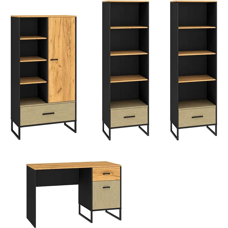 Gaming Jugendzimmer-Set Colt 4-teilig schwarz Craft Gold Eiche Premium Steel