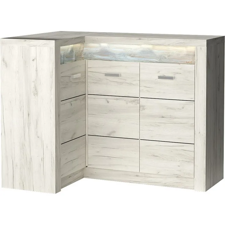 Lomadox Kommode INGENIO-161, Eckschrank Sideboard mit LED Beleuchtung modern in Esche weiß