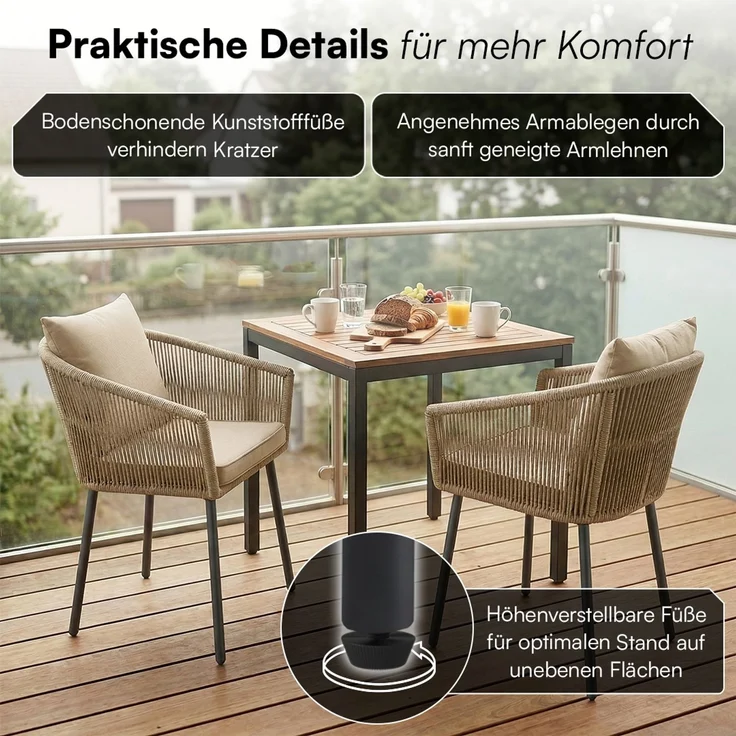 STEELSØN 'Nair' Polyrattan Gartenstuhl, 2er-Set, hellbraun, wetterfest & UV-beständig, Balkonstühle bis 160 kg belastbar, Gartensessel inkl. Kissen – Bild 4