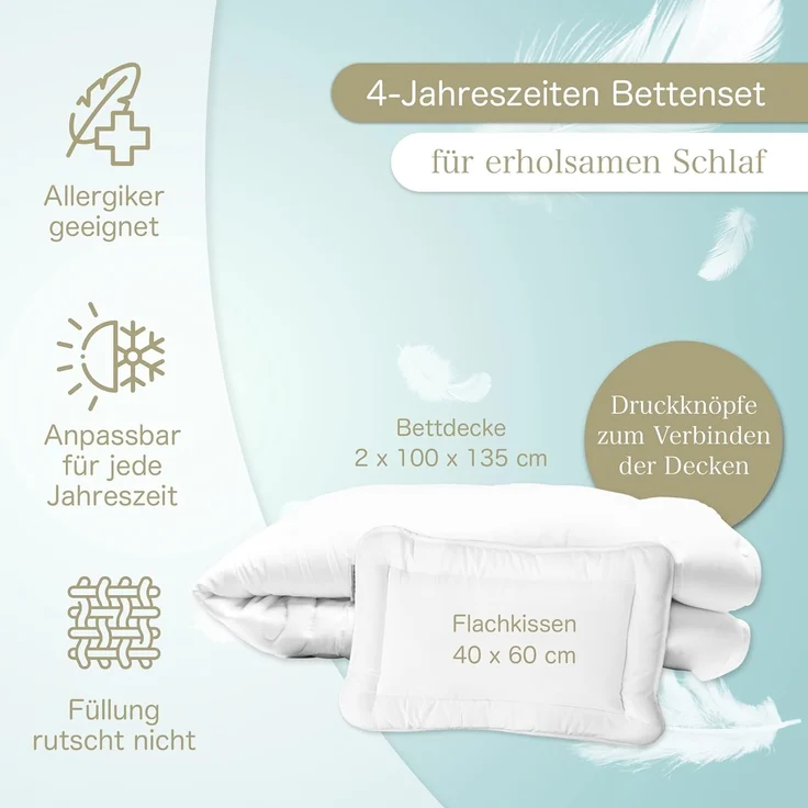 KiGATEX Kinderbettdecke + Kopfkissen 4-Jahreszeiten Bettdecken Set mit Bärchensteppung 40x60 + 100x135 cm, Füllung: 100% Polyester, Klimafaser, Schlafkomfort für jede Jahreszeit – Bild 5