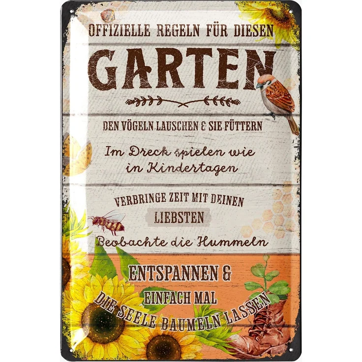 LANOLU Blechschild Regeln für diesen Garten - 20x30cm – Metall – Mehrfarbig – 20206 – Bild 1
